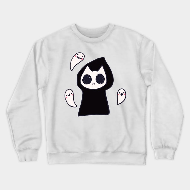 Cute Grim reaper cat and ghosts Crewneck Sweatshirt by Mayarart